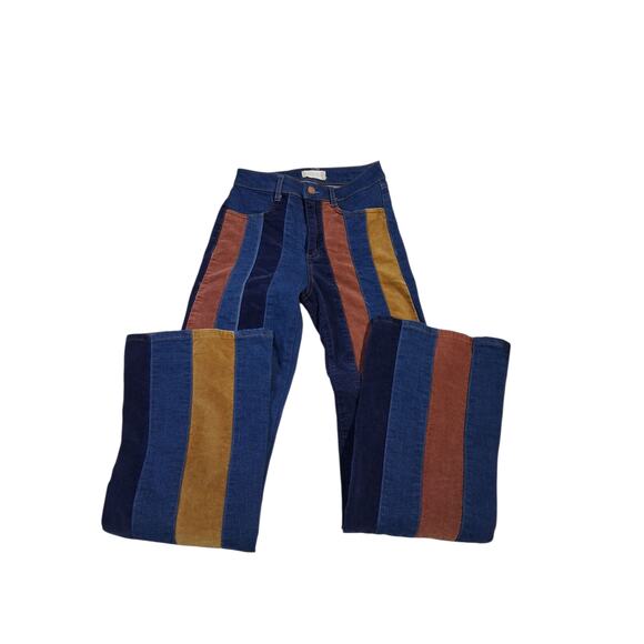 Altar'd State Flare Patchwork Women size 25 Faux Suede Hippie Retro Grunge Pants - Picture 6 of 12